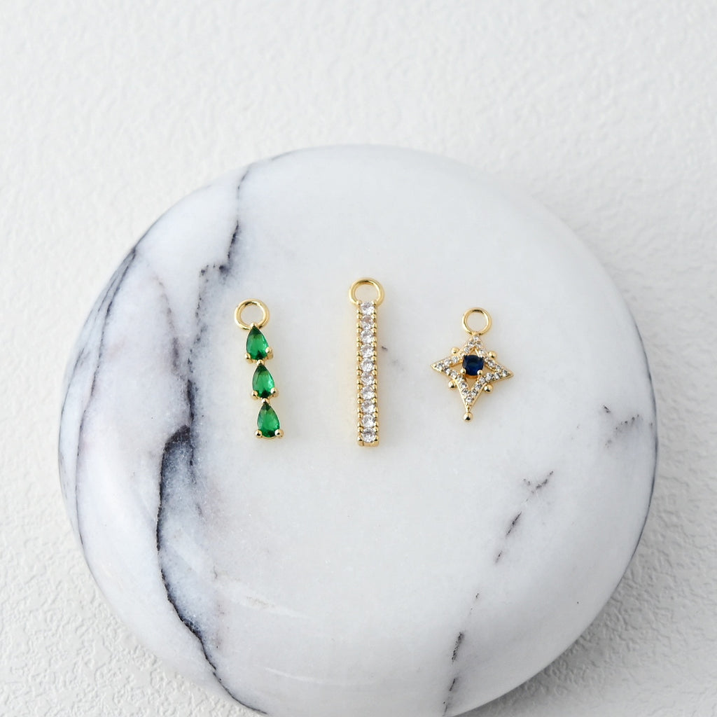 Earring Charms Collection, with Big Loop, 18k Gold Plated, CZ Pave Pendants, Hoop Pendant For Earring Making, Jewelry Making Accessories