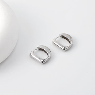 Rhodium Plated Hoop Earrings, Silver Color D-shaped Hoops, Hoop Earrings | Finished Earrings