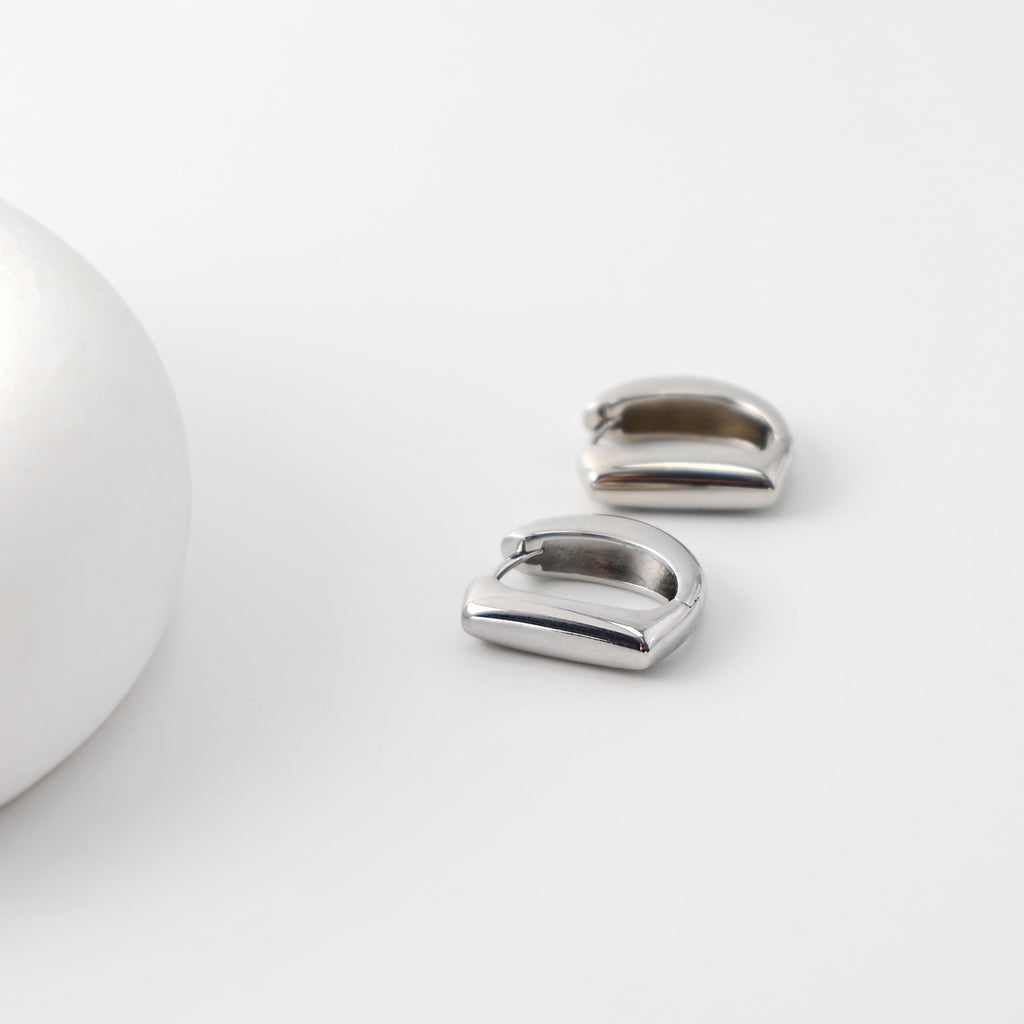 Rhodium Plated Hoop Earrings, Silver Color D-shaped Hoops, Hoop Earrings | Finished Earrings