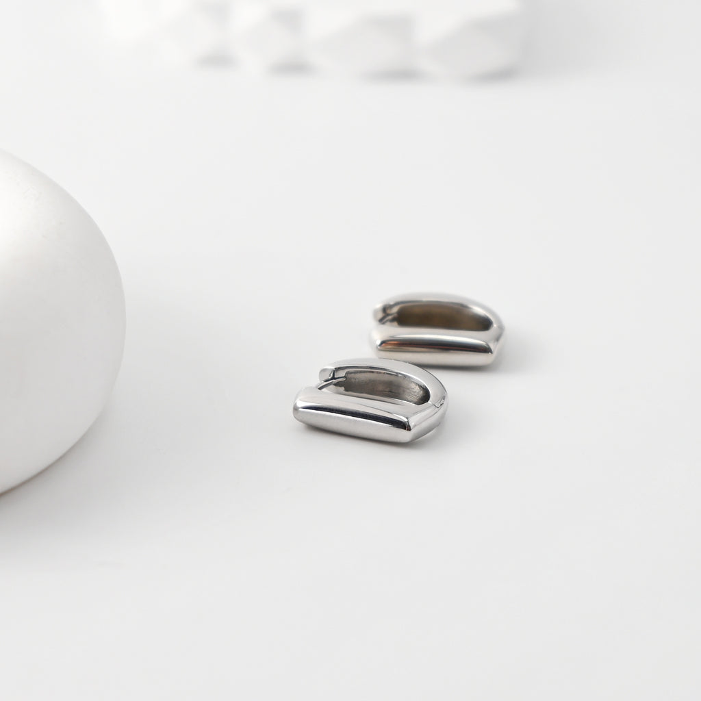 Rhodium Plated Hoop Earrings, Silver Color D-shaped Hoops, Hoop Earrings | Finished Earrings