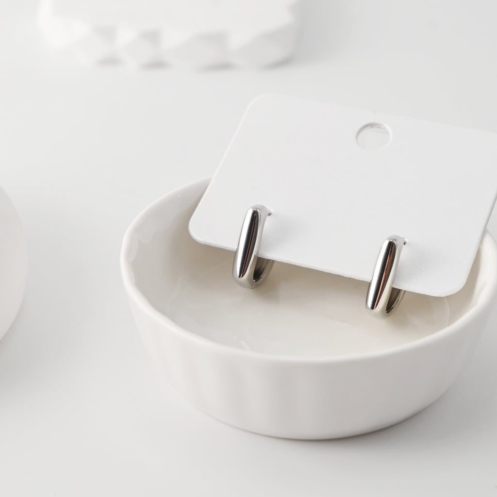 Rhodium Plated Hoop Earrings, Silver Color D-shaped Hoops, Hoop Earrings | Finished Earrings