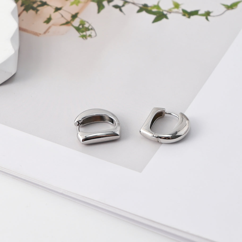 Rhodium Plated Hoop Earrings, Silver Color D-shaped Hoops, Hoop Earrings | Finished Earrings