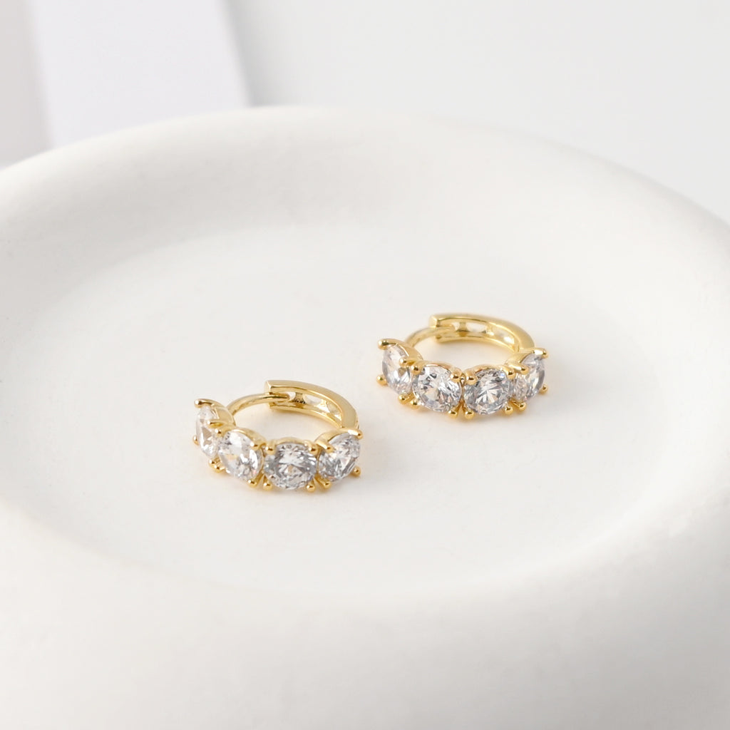 18K Gold-Plated Hoop Earrings, CZ Pave Round Hoops, Hoop Earrings | Finished Earrings