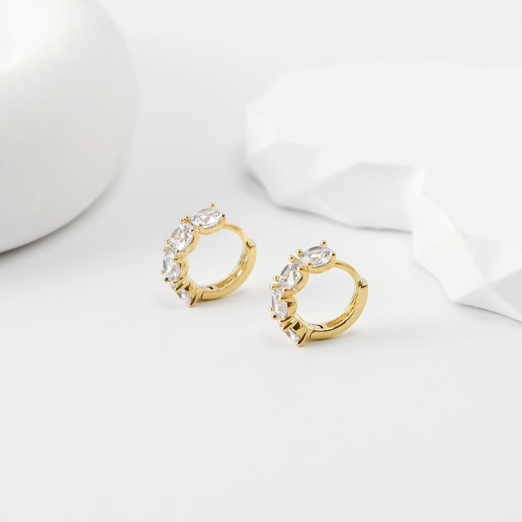 18K Gold-Plated Hoop Earrings, CZ Pave Round Hoops, Hoop Earrings | Finished Earrings