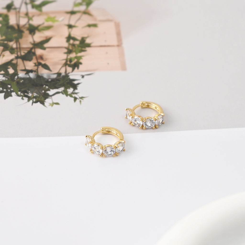 18K Gold-Plated Hoop Earrings, CZ Pave Round Hoops, Hoop Earrings | Finished Earrings