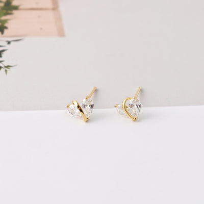 Heart-Shaped Stud Earrings, Zircon Stone Inlaid, 18K Gold Plated, S925 Ear Pin |Finished Earring
