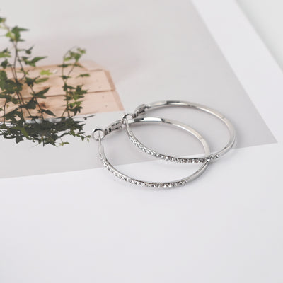 Rhodium Plated Hoop Earrings, Silver CZ Pave Hoops, Hoop Earrings | Finished Earrings