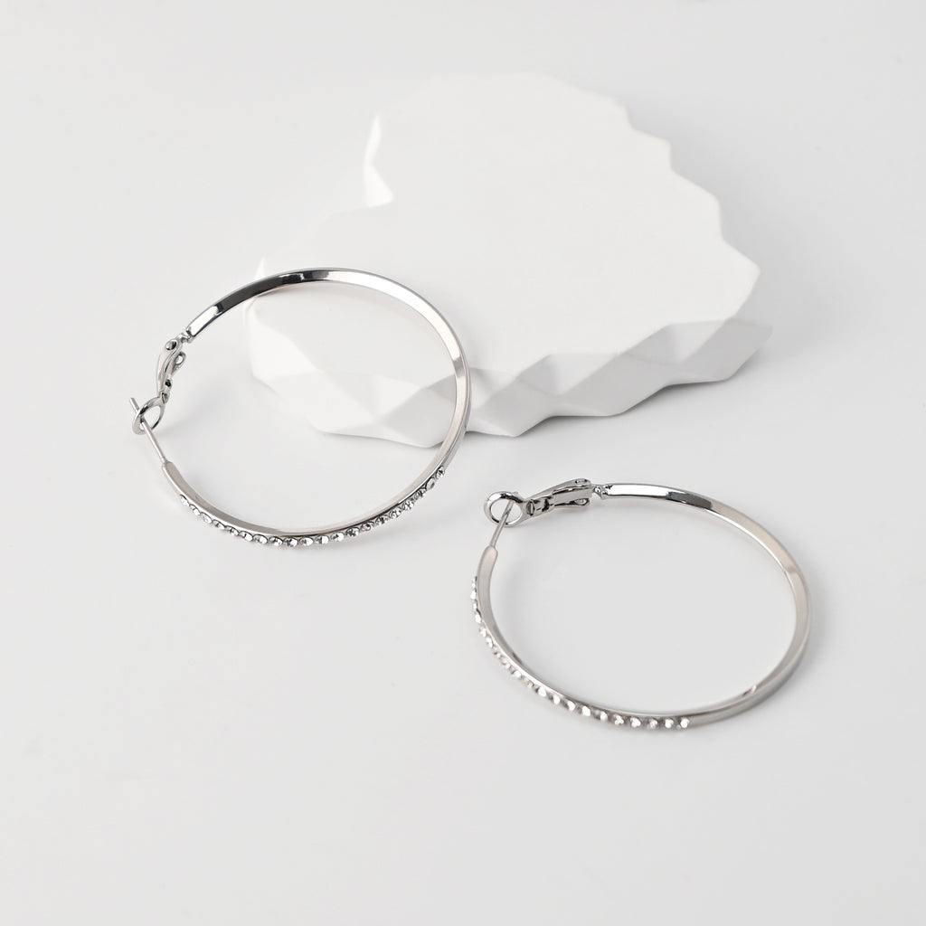 Rhodium Plated Hoop Earrings, Silver CZ Pave Hoops, Hoop Earrings | Finished Earrings