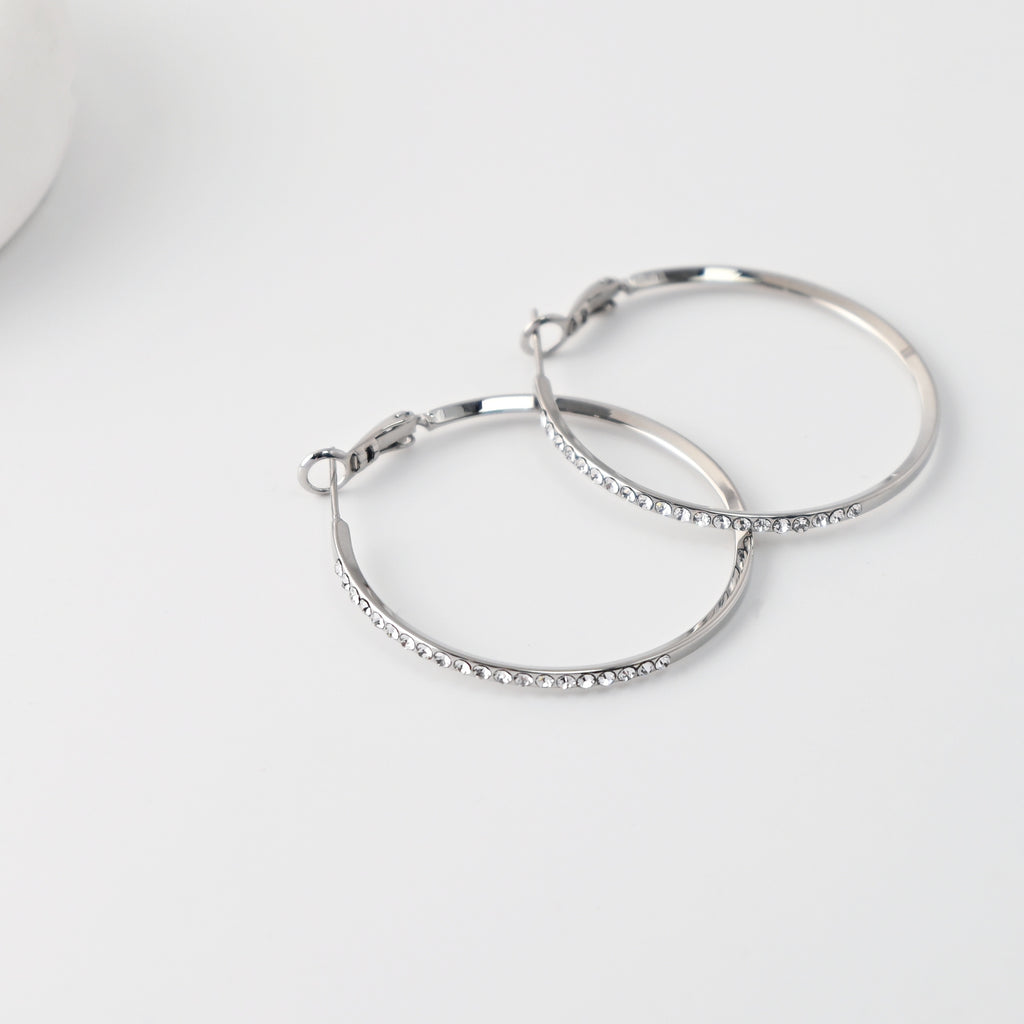 Rhodium Plated Hoop Earrings, Silver CZ Pave Hoops, Hoop Earrings | Finished Earrings