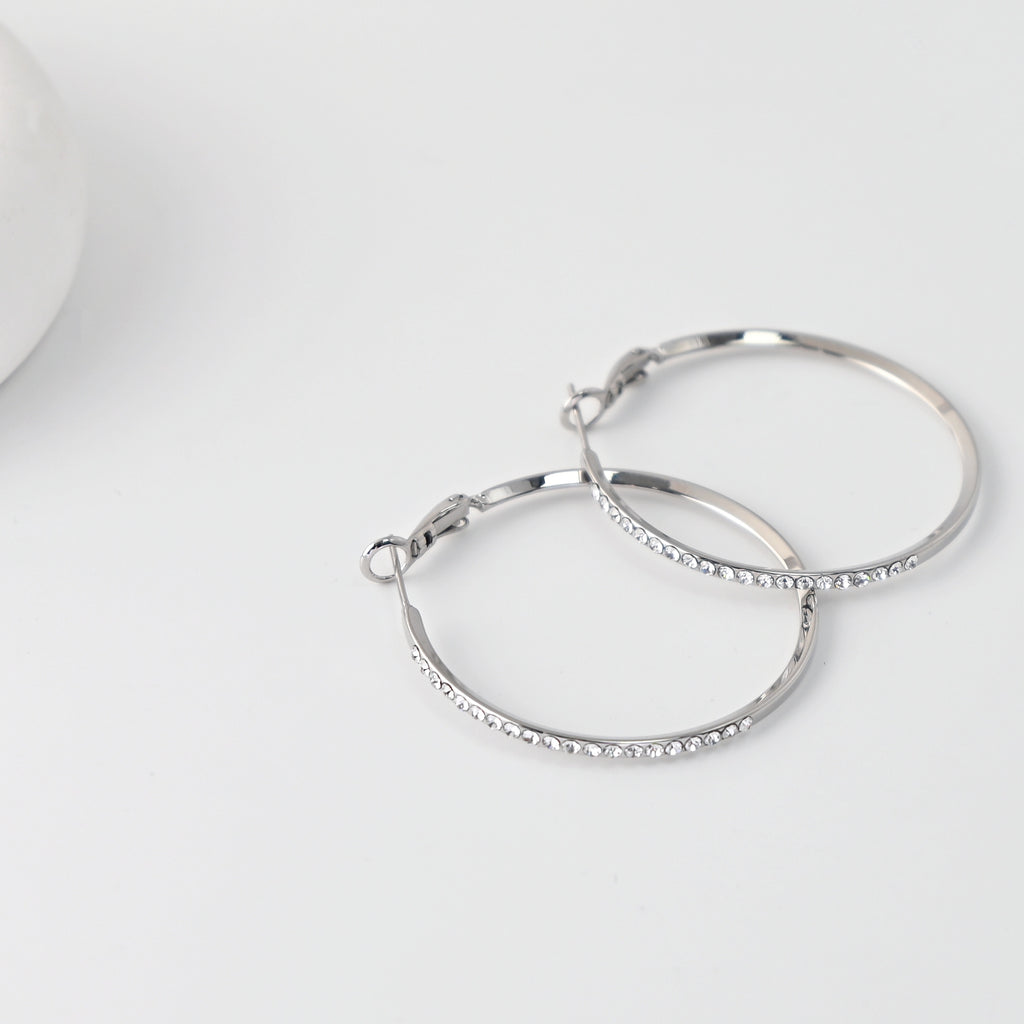 Rhodium Plated Hoop Earrings, Silver CZ Pave Hoops, Hoop Earrings | Finished Earrings