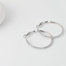 Load image into Gallery viewer, Rhodium Plated Hoop Earrings, Silver CZ Pave Hoops, Hoop Earrings | Finished Earrings