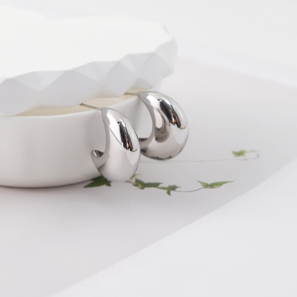 C Shape Earrings | Rhodium Plated, Silver Moon-shaped Post Earring, S925 Sterling Silver Ear Pin, Finished Earring