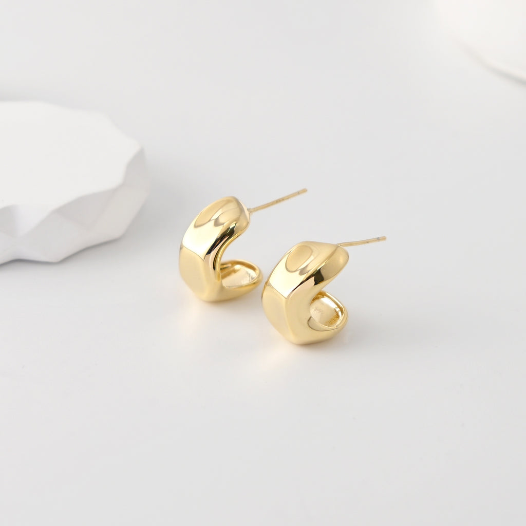 C Shape Earrings | 18K Gold Plated, S925 Sterling Silver Ear Pin, Finished Earring