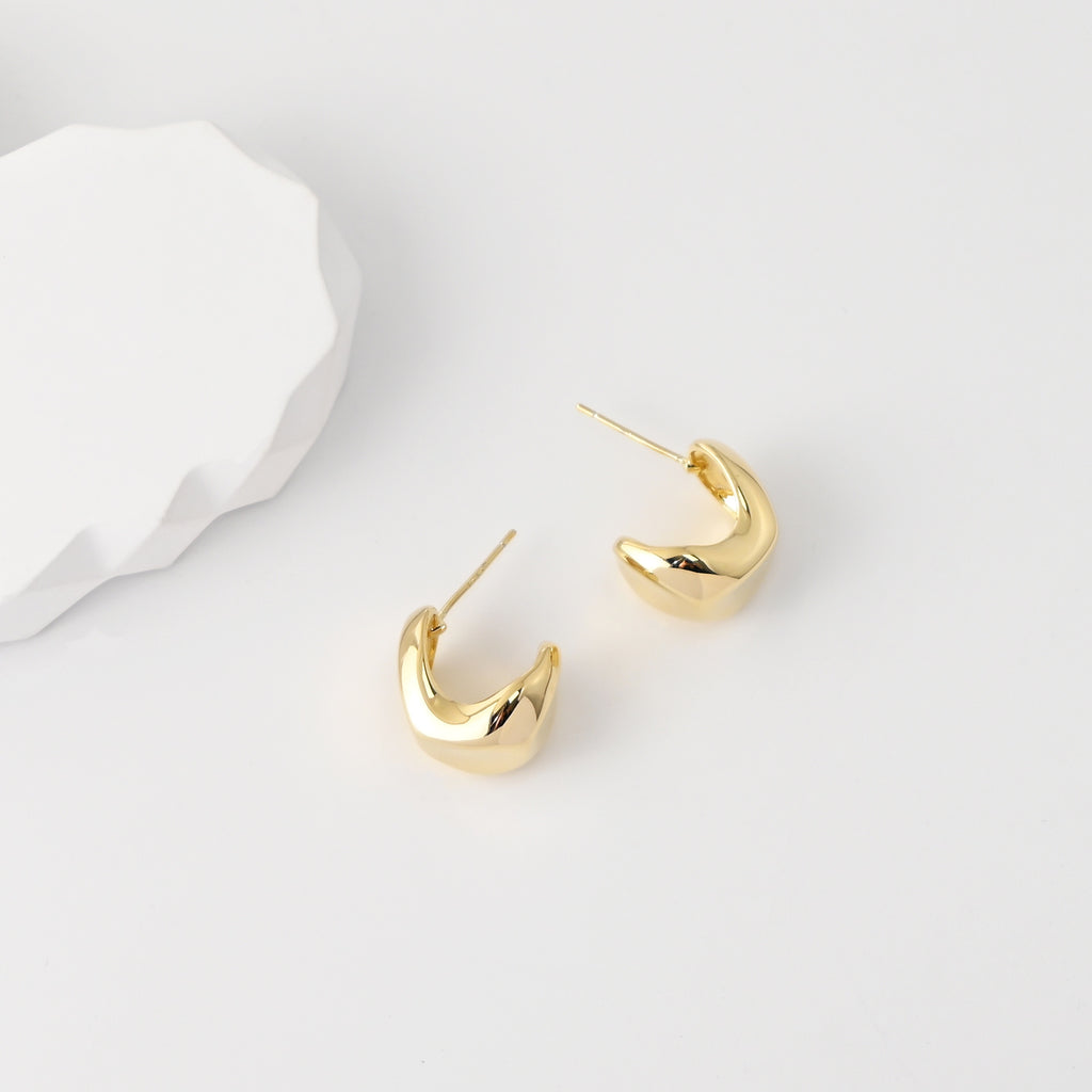 C Shape Earrings | 18K Gold Plated, S925 Sterling Silver Ear Pin, Finished Earring