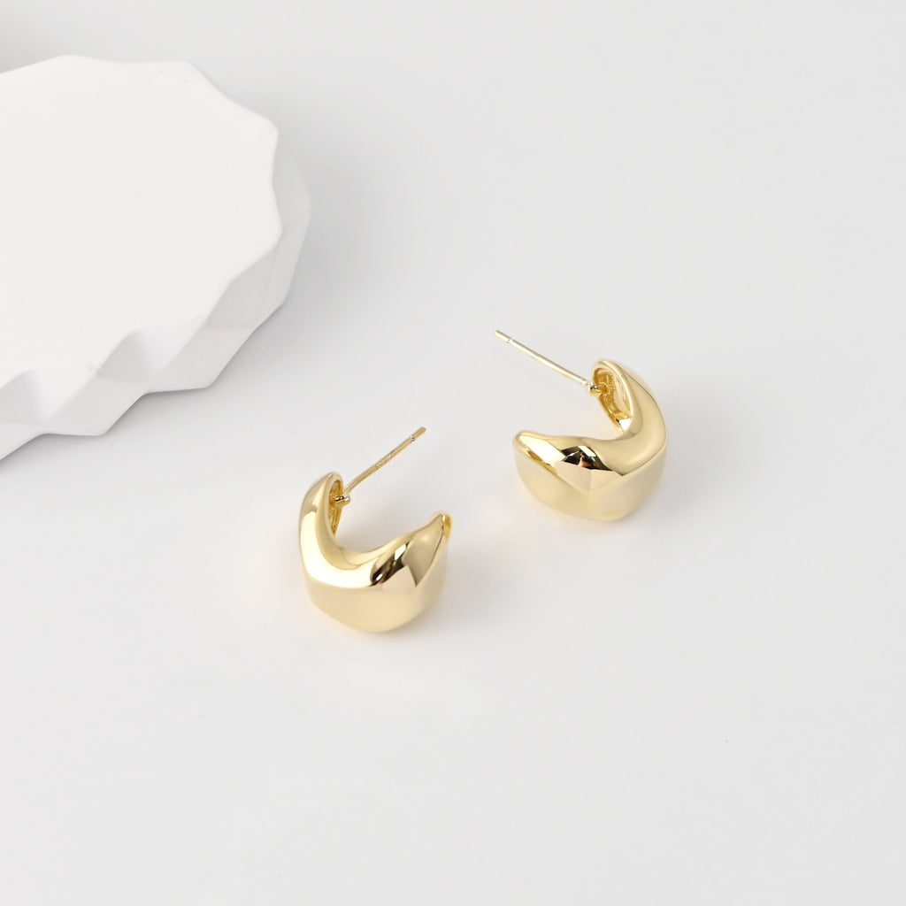 C Shape Earrings | 18K Gold Plated, S925 Sterling Silver Ear Pin, Finished Earring