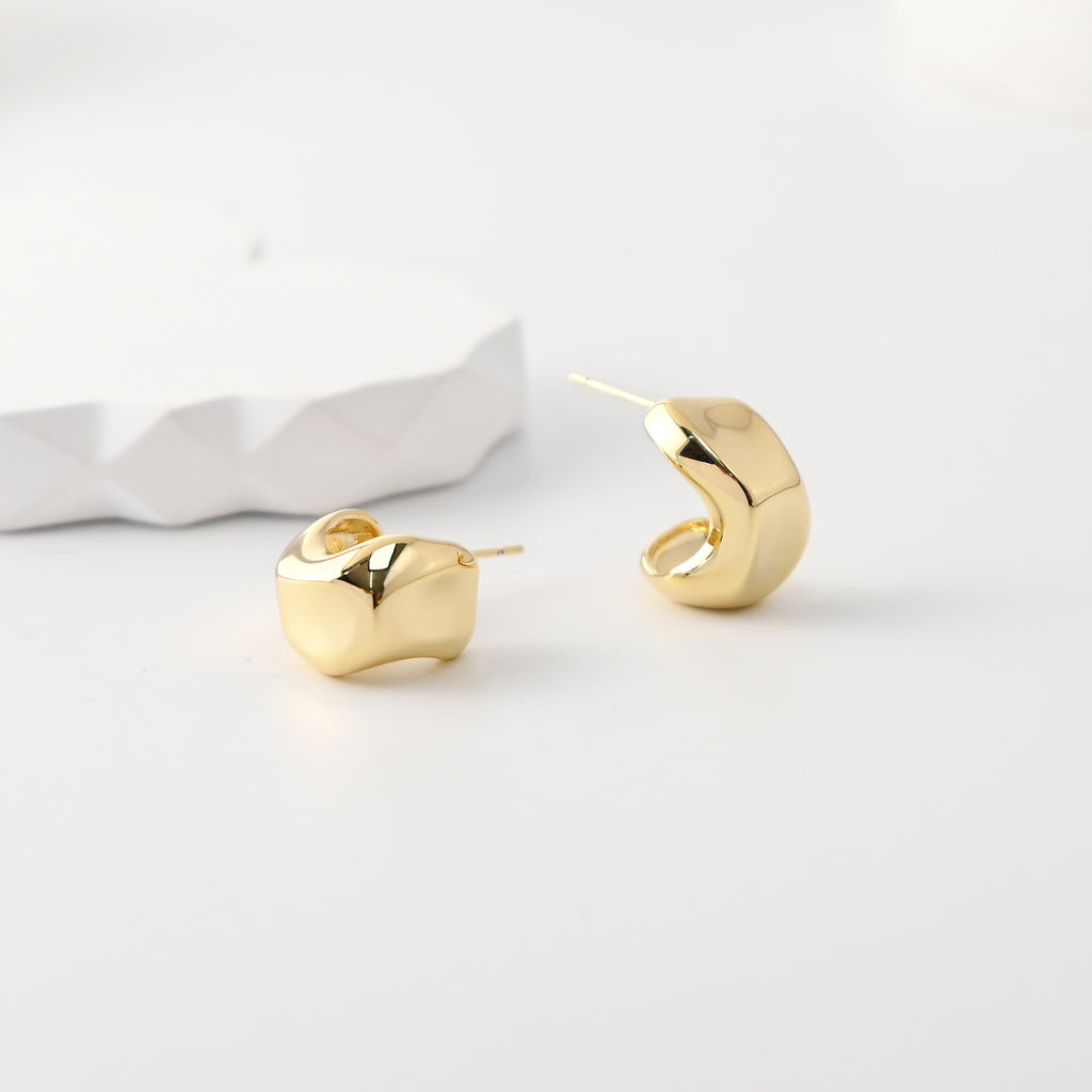 C Shape Earrings | 18K Gold Plated, S925 Sterling Silver Ear Pin, Finished Earring