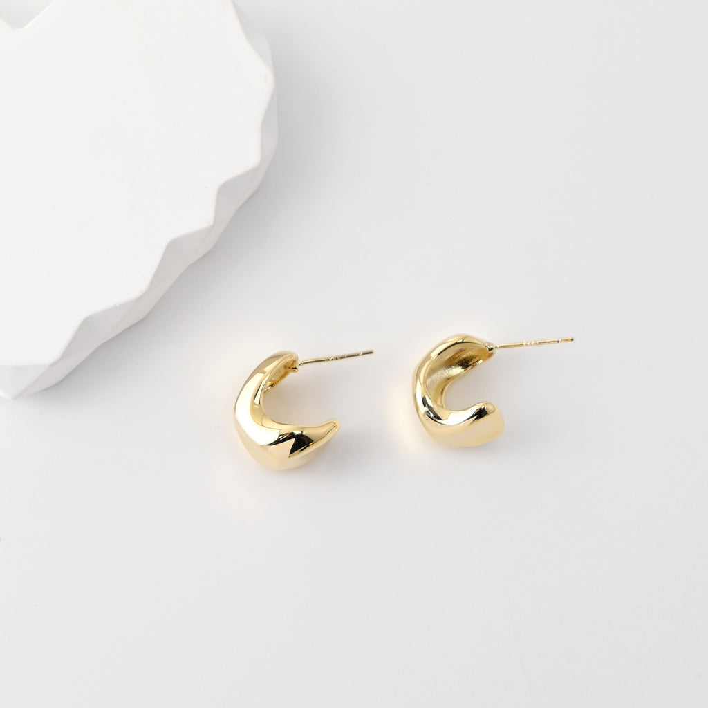 C Shape Earrings | 18K Gold Plated, S925 Sterling Silver Ear Pin, Finished Earring