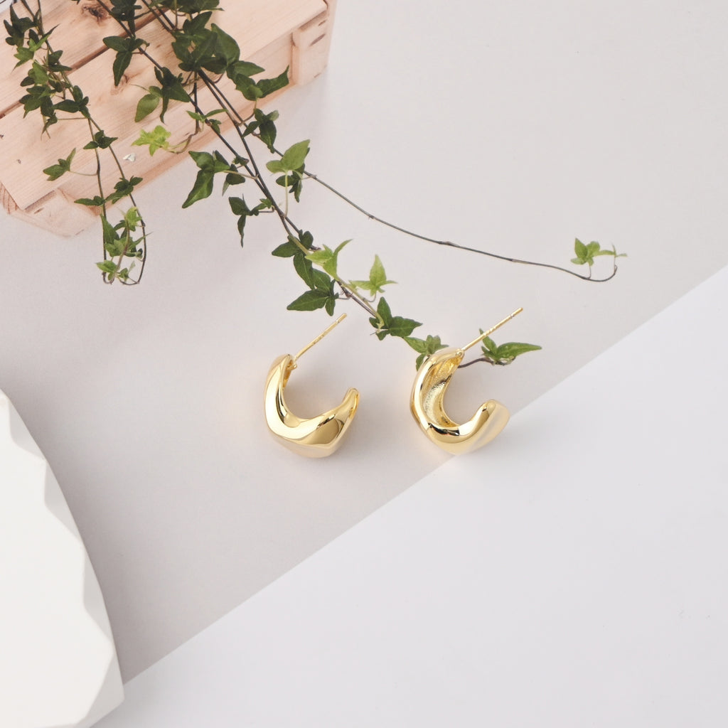 C Shape Earrings | 18K Gold Plated, S925 Sterling Silver Ear Pin, Finished Earring