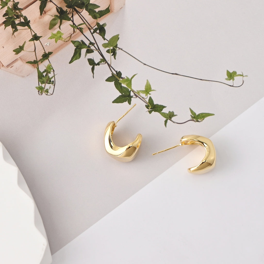 C Shape Earrings | 18K Gold Plated, S925 Sterling Silver Ear Pin, Finished Earring