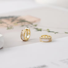 Load image into Gallery viewer, 18K Gold-Plated Hoop Earrings, Sterling Silver Made, CZ Pave Hoop, Round Hoops, MOP Hoop, | Finished Earrings