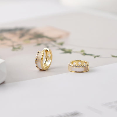 18K Gold-Plated Hoop Earrings, Sterling Silver Made, CZ Pave Hoop, Round Hoops, MOP Hoop, | Finished Earrings