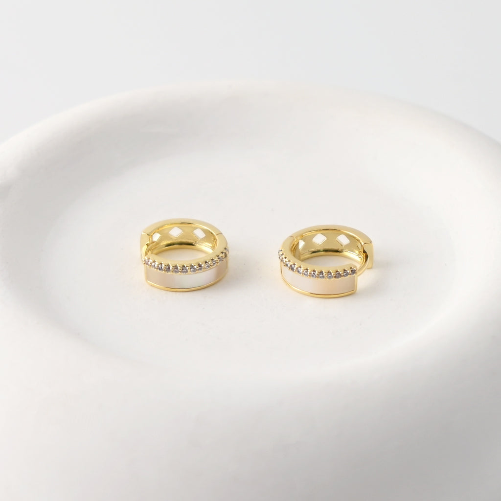 18K Gold-Plated Hoop Earrings, Sterling Silver Made, CZ Pave Hoop, Round Hoops, MOP Hoop, | Finished Earrings