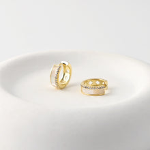 Load image into Gallery viewer, 18K Gold-Plated Hoop Earrings, Sterling Silver Made, CZ Pave Hoop, Round Hoops, MOP Hoop, | Finished Earrings