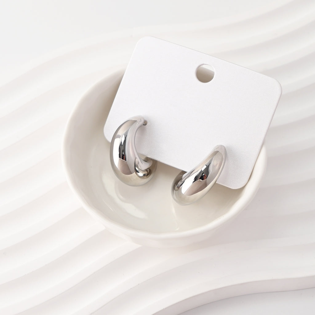 C Shape Earrings | Rhodium Plated, Post Earring, S925 Sterling Silver Ear Pin, Finished Earring