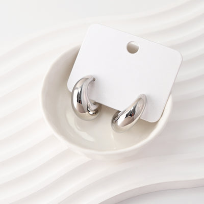 C Shape Earrings | Rhodium Plated, Post Earring, S925 Sterling Silver Ear Pin, Finished Earring