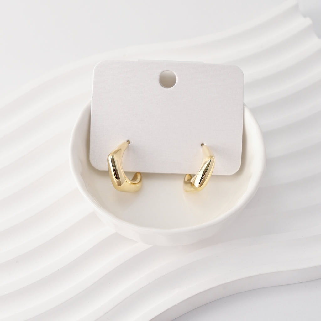 C Shape Earrings | 18K Gold Plated， S925 Sterling Silver Ear Pin, Finished Earring