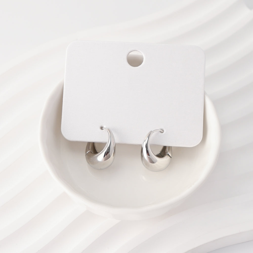 Rhodium Plated Hoop Earrings, Silver Color Oval Hoops,Hoop Earrings | Finished Earrings