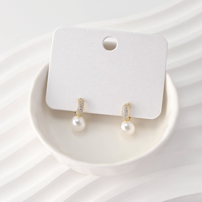 C Shape Earrings | ABS Pearl & Zircon Inlaid, 18K Gold Plated S925 Sterling Silver Post, Finished Earring