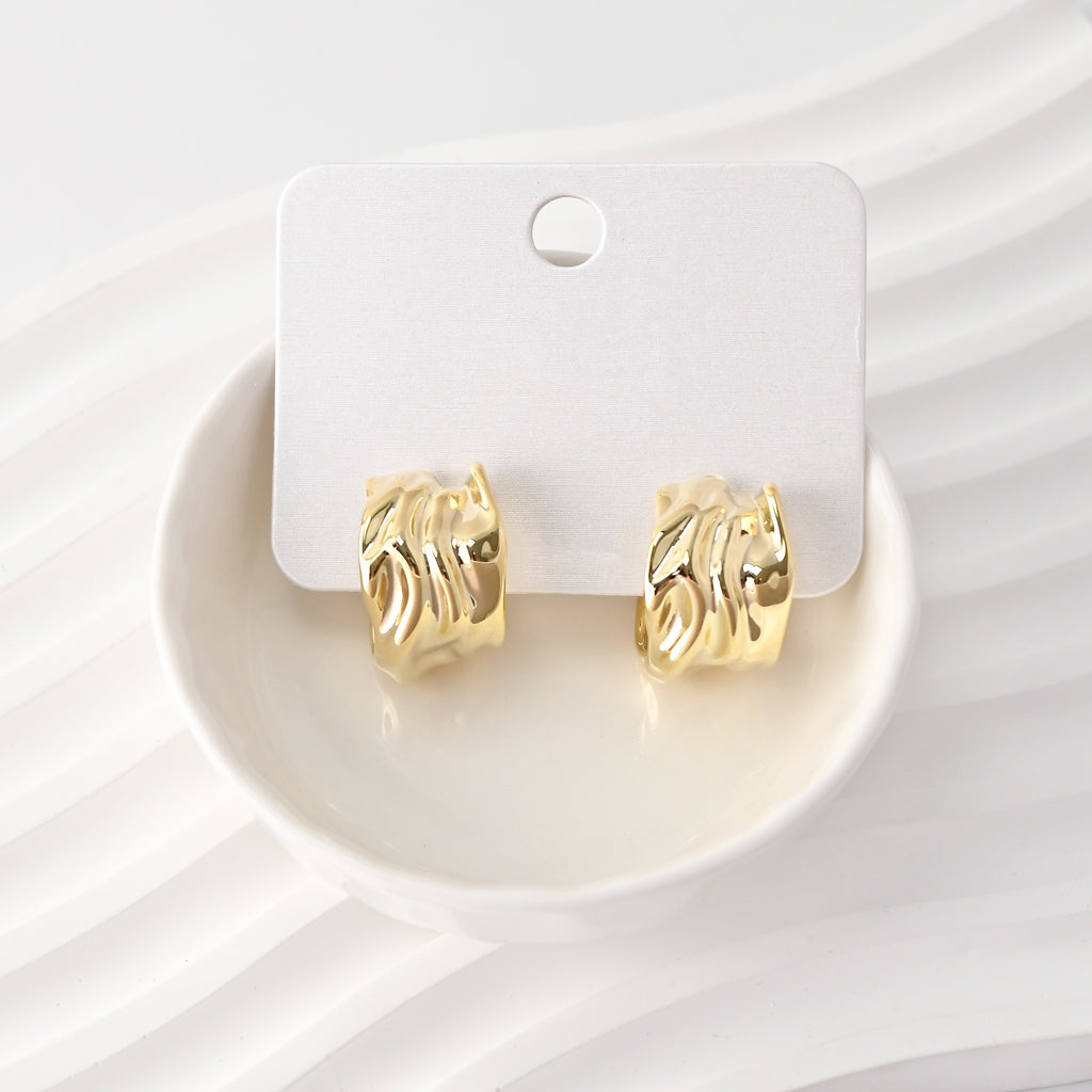 C Shape Earrings | Hammered Post Earrings, 18K Gold Plated, S925 Sterling Silver Ear Pin, Finished Earring