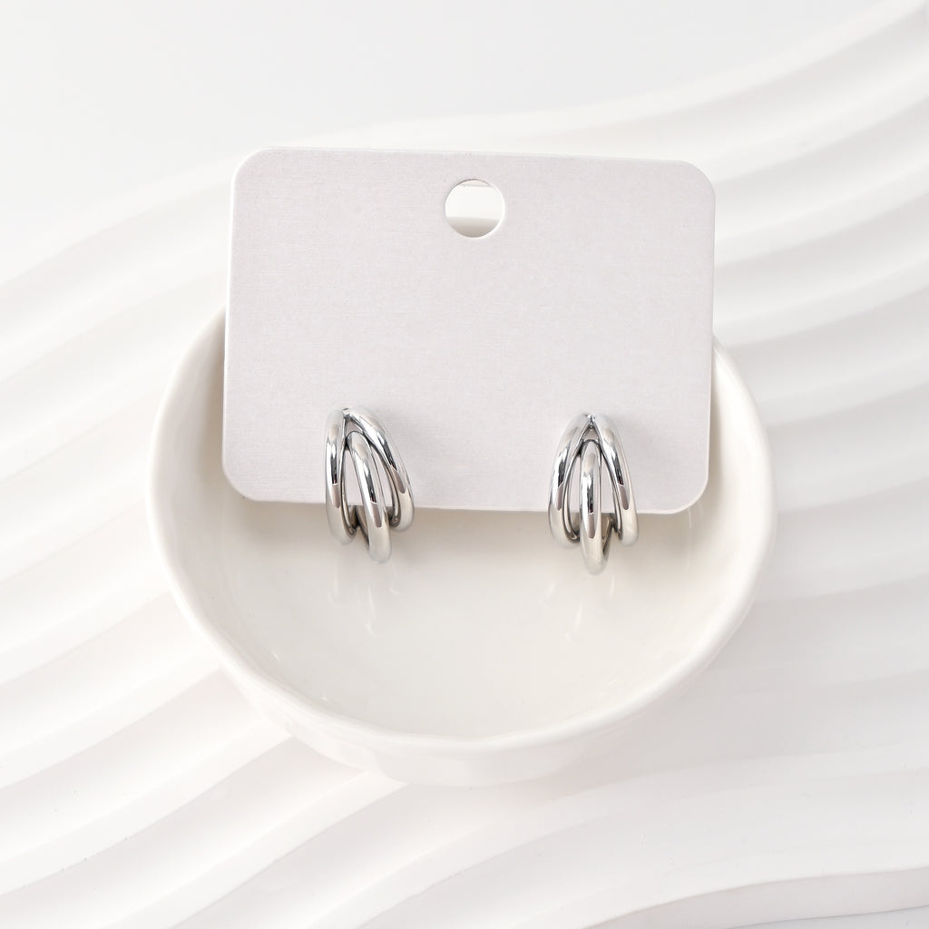 C Shape Earrings | Rhodium Plated,  Pleated Post Earring, S925 Sterling Silver Ear Pin, Finished Earring