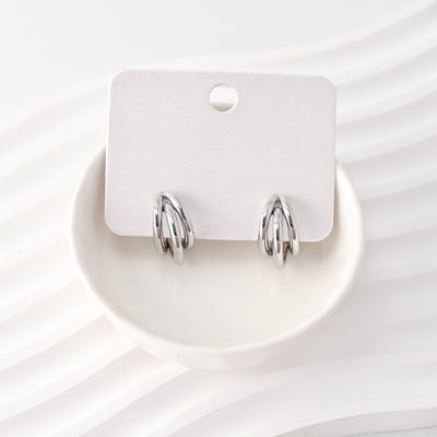 C Shape Earrings | Rhodium Plated,  Pleated Post Earring, S925 Sterling Silver Ear Pin, Finished Earring