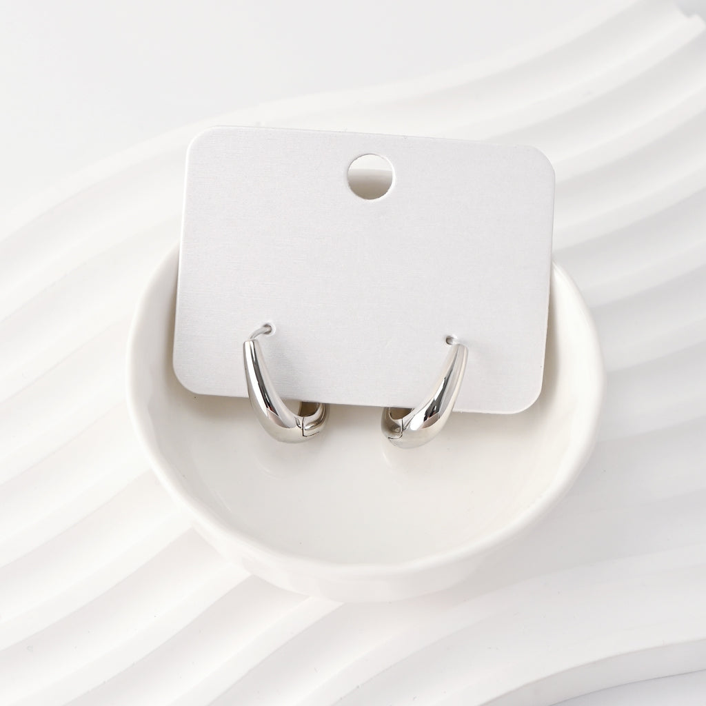 Rhodium Plated Hoop Earrings, Silver Color Oval Hoops,Hoop Earrings | Finished Earrings