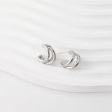 C Shape Earrings | Rhodium Plated,  Pleated Post Earring, S925 Sterling Silver Ear Pin, Finished Earring
