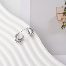 Load image into Gallery viewer, C Shape Earrings | Rhodium Plated,  Pleated Post Earring, S925 Sterling Silver Ear Pin, Finished Earring