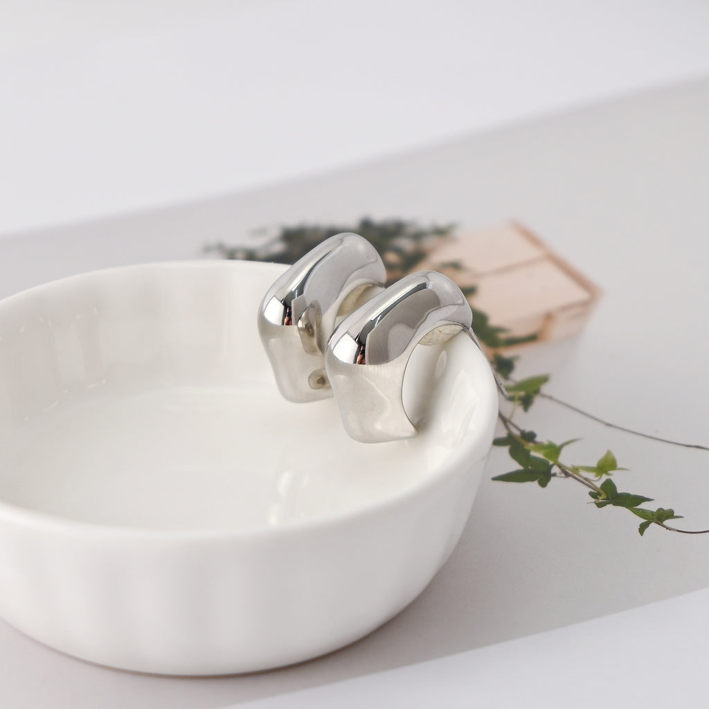 C Shape Earrings | Rhodium Plated, Post Earring, S925 Sterling Silver Ear Pin, Finished Earring