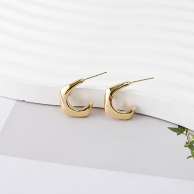 C Shape Earrings | 18K Gold Plated， S925 Sterling Silver Ear Pin, Finished Earring