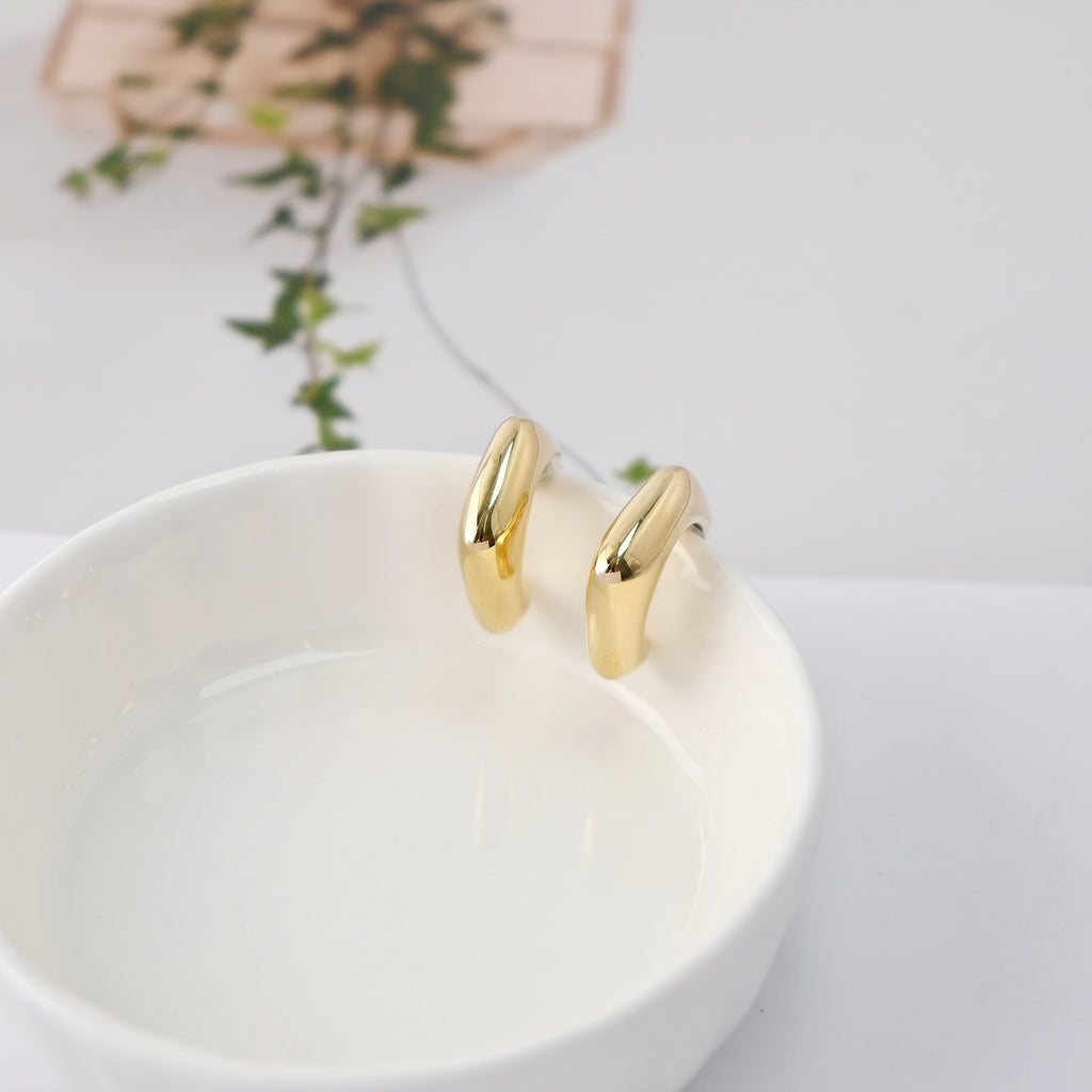 C Shape Earrings | 18K Gold Plated， S925 Sterling Silver Ear Pin, Finished Earring