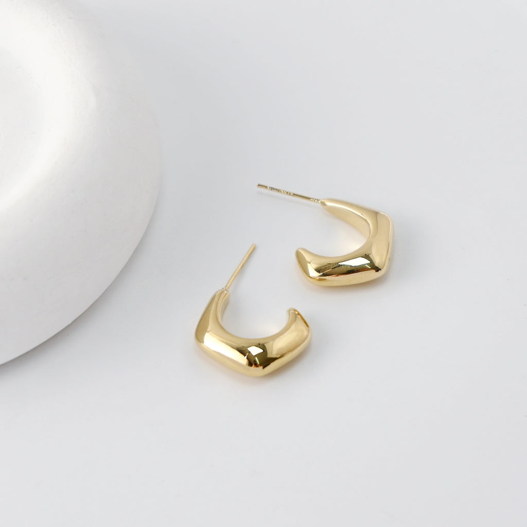 C Shape Earrings | 18K Gold Plated， S925 Sterling Silver Ear Pin, Finished Earring