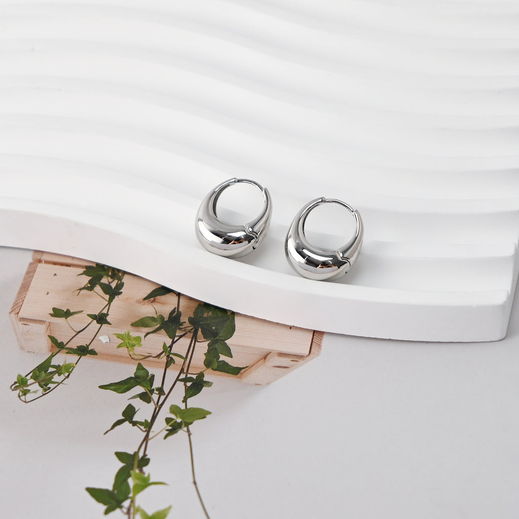 Rhodium Plated Hoop Earrings, Silver Color Oval Hoops,Hoop Earrings | Finished Earrings