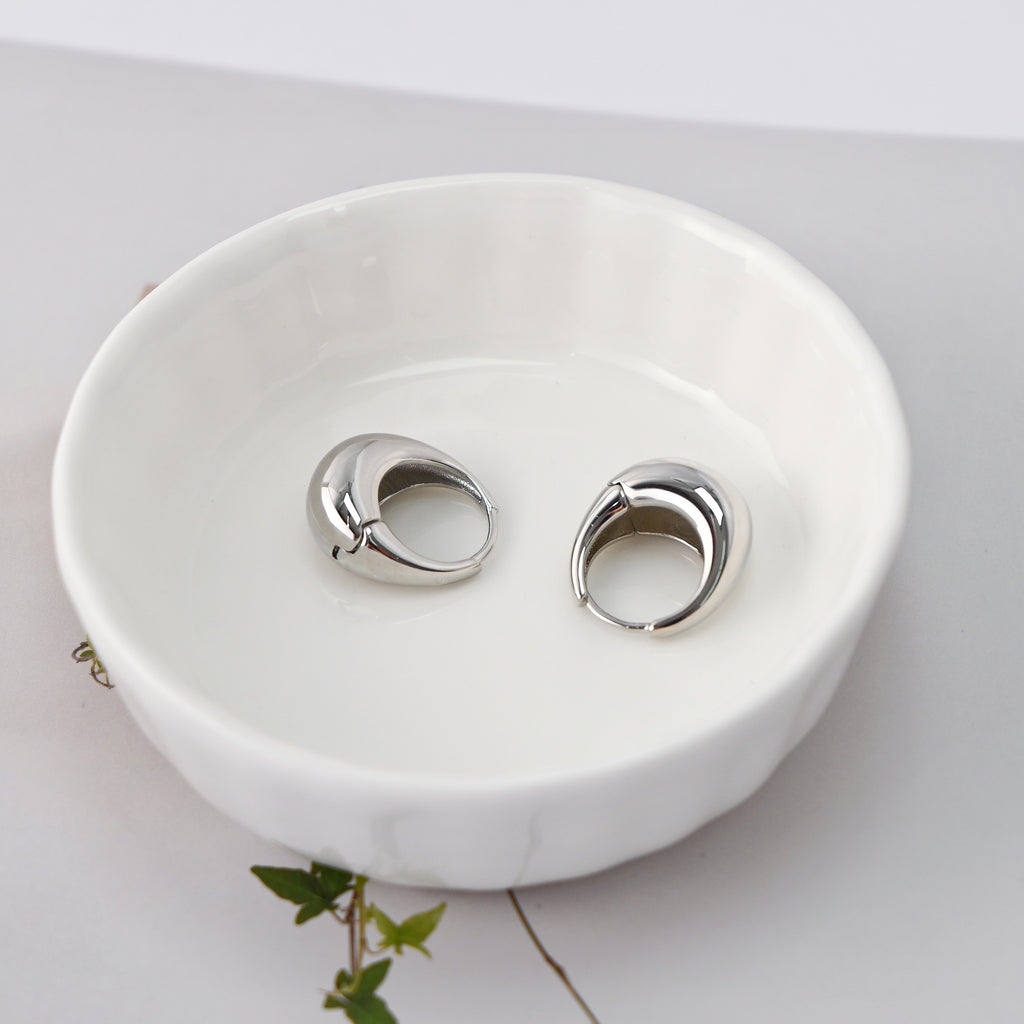 Rhodium Plated Hoop Earrings, Silver Color Oval Hoops,Hoop Earrings | Finished Earrings