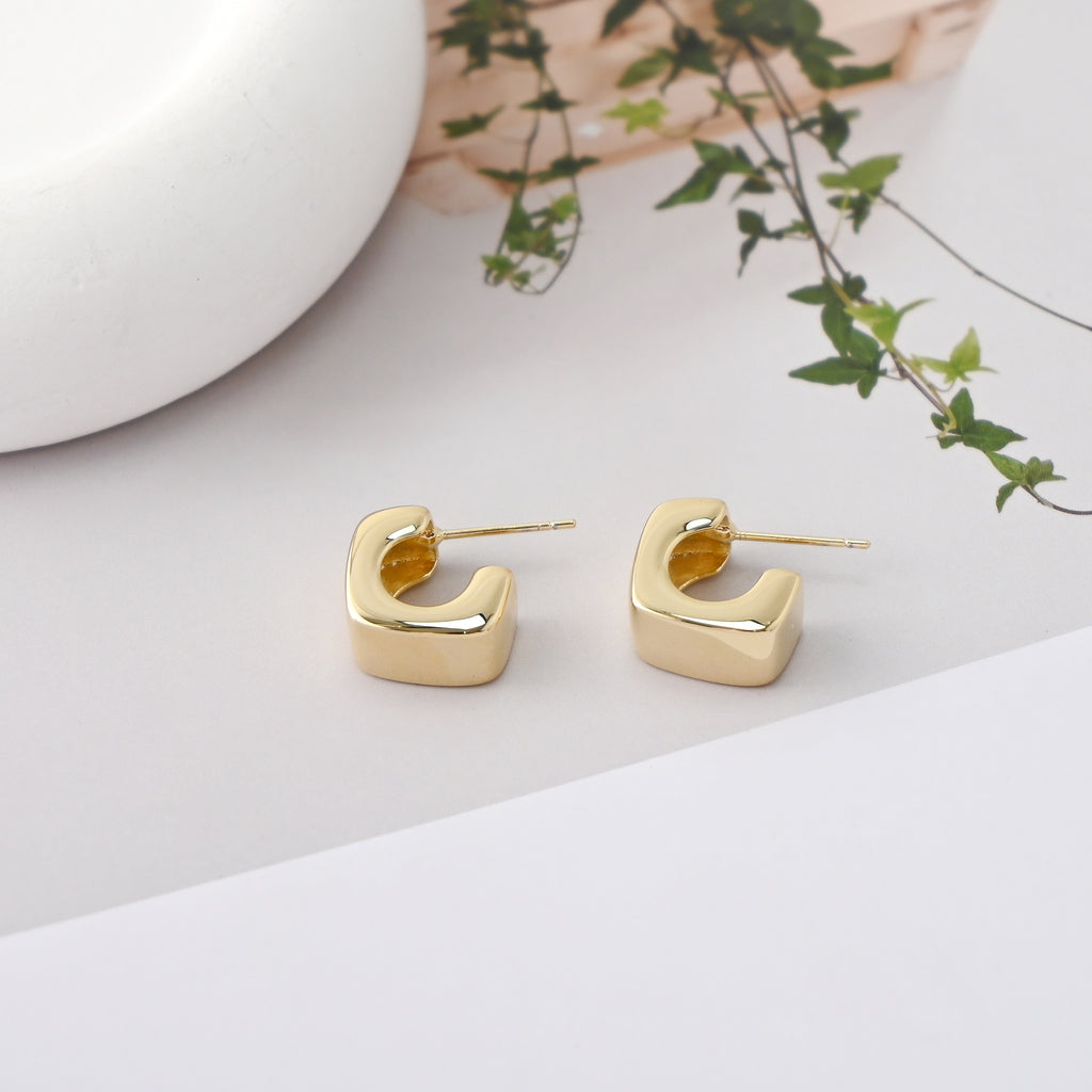 C Shape Earrings | 18K Gold Plated， S925 Sterling Silver Ear Pin, Finished Earring