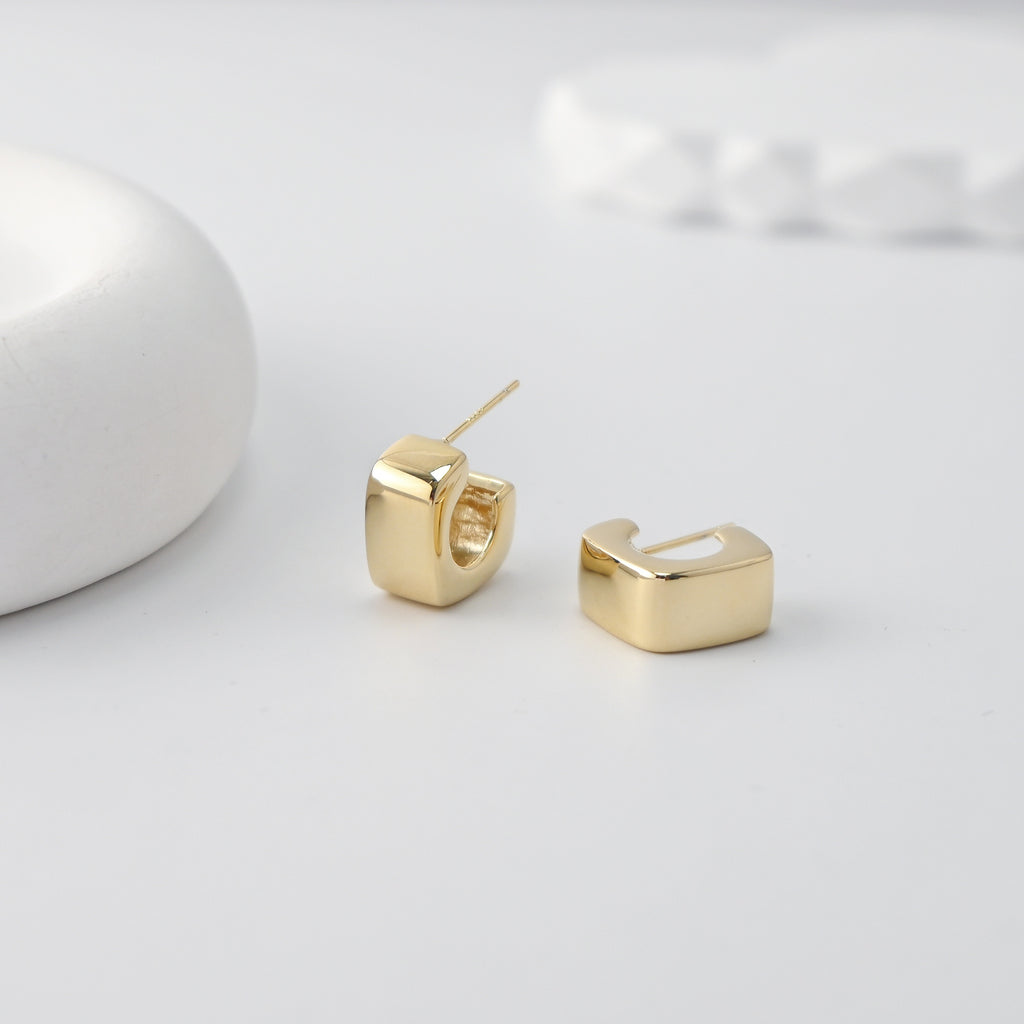C Shape Earrings | 18K Gold Plated， S925 Sterling Silver Ear Pin, Finished Earring