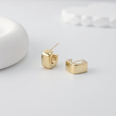 C Shape Earrings | 18K Gold Plated， S925 Sterling Silver Ear Pin, Finished Earring