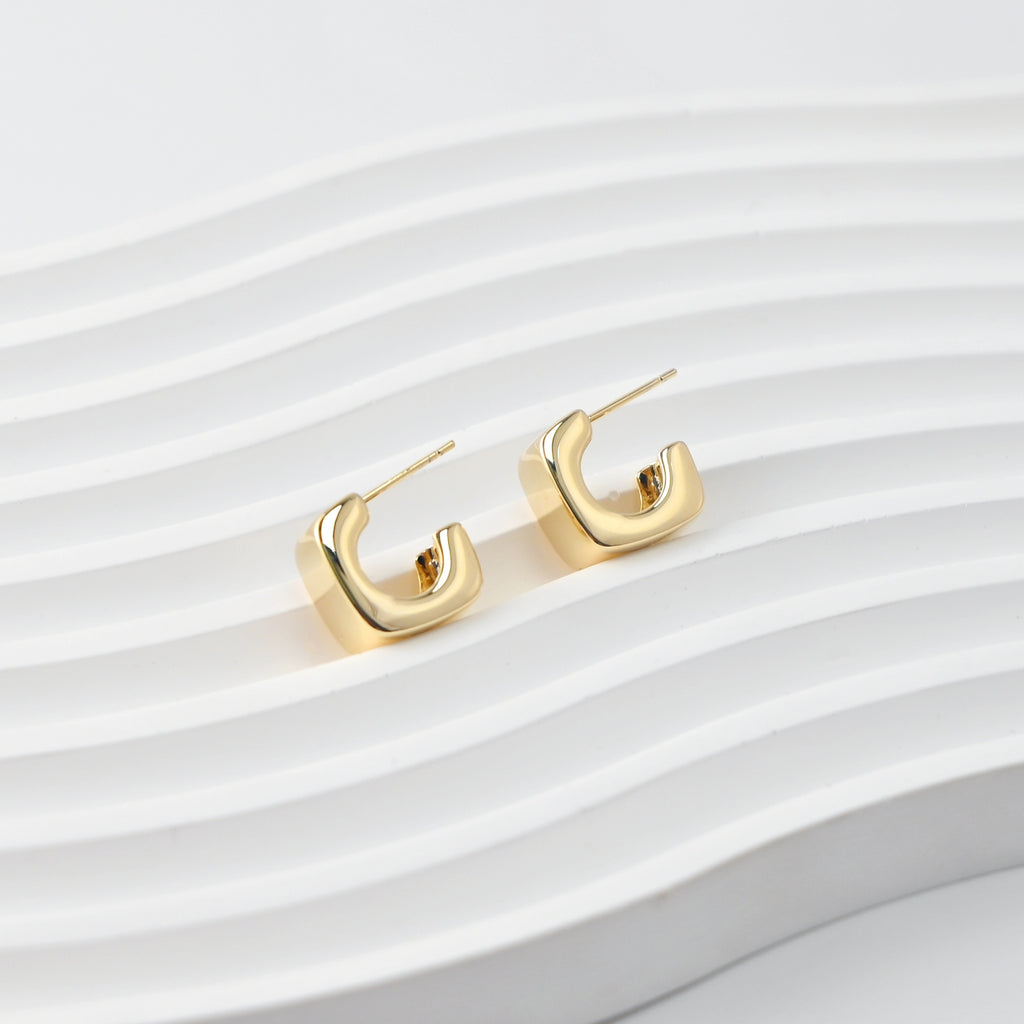 C Shape Earrings | 18K Gold Plated， S925 Sterling Silver Ear Pin, Finished Earring