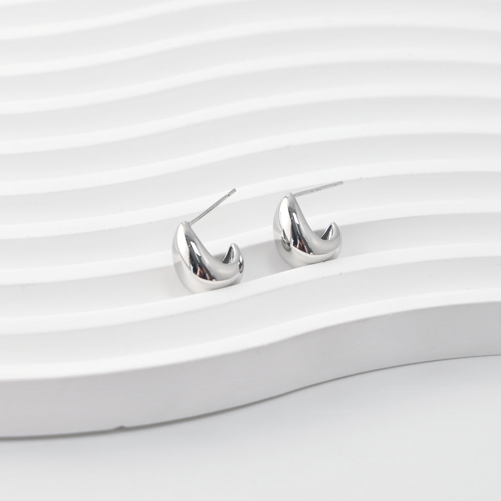 C Shape Earrings | Rhodium Plated, Post Earring, S925 Sterling Silver Ear Pin, Finished Earring