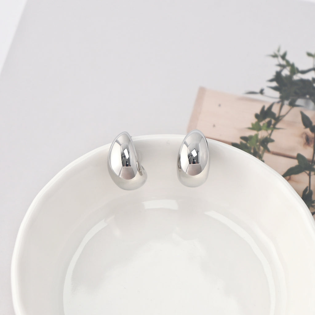 C Shape Earrings | Rhodium Plated, Post Earring, S925 Sterling Silver Ear Pin, Finished Earring